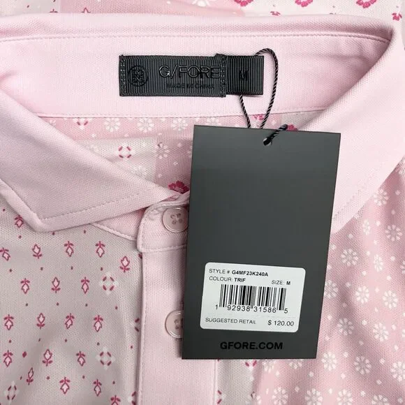 G/Fore NEW WITH TAGS Men's Size Medium Boro Patch Tech Golf S/S Polo Pink Floral - Picture 4 of 9